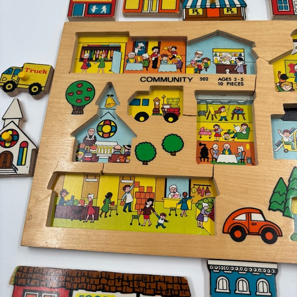 Vtg Fisher-Price Simplex Community 502 Pick-up & Peek Wood Puzzle Holland - Picture 10 of 11